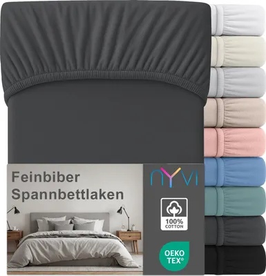 Produktbild von Feinbiber Spannbettlaken Deluxe für Matratzen bis 25 cm Steghöhe - Extra Warm & Weich, 100% Baumwolle, Bügelfrei, Vorgekrumpft, Farbe:Anthrazit, Größe:90x200 cm
