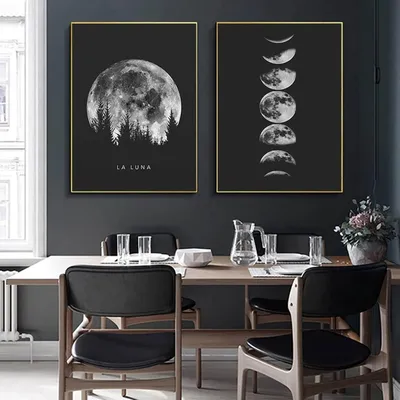 Obrázok produktu pre Trayosin Premium Poster Set Black White Moon Phases Wall Art