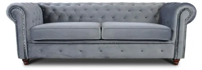 Produktbild von Sofa Chesterfield Asti 3-Sitzer, Couchgarnitur 3-er, Sofagarnitur, Couch mit Holzfüße, Polstersofa - Glamour Design, Velours (Grau (Velvet 10))