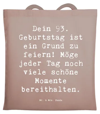 Produktbild von Mr. & Mrs. Panda Jutebeutel Spruch 93. Geburtstag Freude - Braun Pastell - Geschenk, schöne Momente, Jubiläum, Familie, Beutel, Shopping Tasche, Wertschätzung, Alter