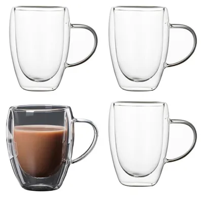 Immagine prodotto di Set di 4 tazze da caffè doppio vetro 250 ml con manico