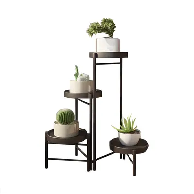 Imagen del producto de Soporte de plantas metálico de 4 niveles, giratorio y plegable, para macetas, ideal para balcones y espacios interiores. Color: