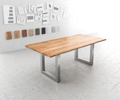 Produktbild von DELIFE Esstisch Edge 200x100 Akazie Natur Edelstahl Breit Live-Edge
