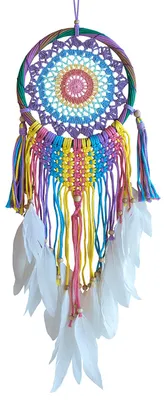 Produktbild von Traumfänger "Rainbow Centrum" Häkelei/Makramee, Rattan mit Federn,bunt 22x80cm