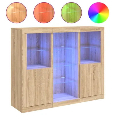 Produktbild von Sideboards mit LED-Leuchten 3 Stk. Sonoma-Eiche Holzwerkstoff