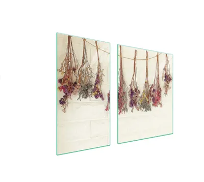 Image de Plaques de recouvrement pour cuisinière 2 pièces 90x52 Couverture de plaque vitrocéramique Planche à découper Fleurs Beige