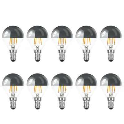 Produktbild von 10 x LED Filament Tropfen 4W = 40W E14 Kopfspiegel Silber Glühfaden extra warmweiß 2200K