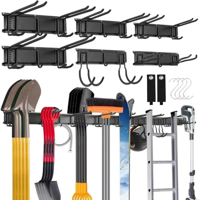 Produktbild von Wandhalterung für Werkzeuge 244 cm mit 18 Haken & 4 S-Haken für Garage & Garten