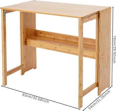 Immagine prodotto di Tavolo pieghevole per computer, scrivania - Piccolo tavolino in bambù - Ideale per laptop in ufficio e a casa - Con ripiano portaoggetti - Capacità di carico fino a 20 kg - Colore legno