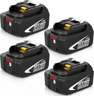 4x 18 V Akku 90 Wh, kompatibel mit BL1860B, LED-Anzeige