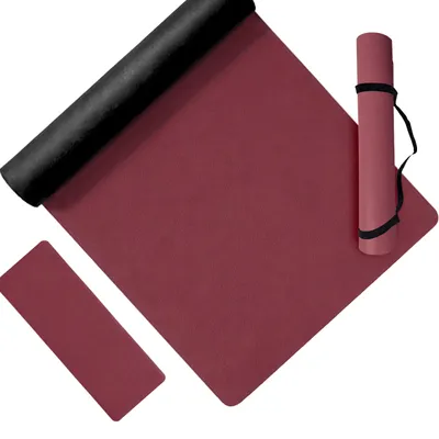 Immagine prodotto di Tappetino da yoga Relaxdays, spessore 5 mm, 68 x 183 cm, con tracolla, antiscivolo, in PU, tappetino sportivo per yoga, pilates e fitness, colore rosso scuro, Immagine generata dall'IA