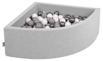 Obrázek produktu pro KiddyMoon 90x30cm/200 míčků ∅ 7cm Trojúhelníkový Suchý Bazén s míčky Certifikováno vyrobeno v EU, Světle Šedá: Bílá/Šedá/Stříbrná