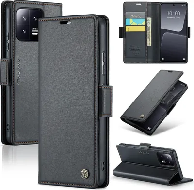 Obrázek produktu pro Xiaomi 13 Pouzdro, RFID Blokování Karet, Pokročilé Flip Kožené Pouzdro s Funkcí Stojánku pro Xiaomi 13 černé