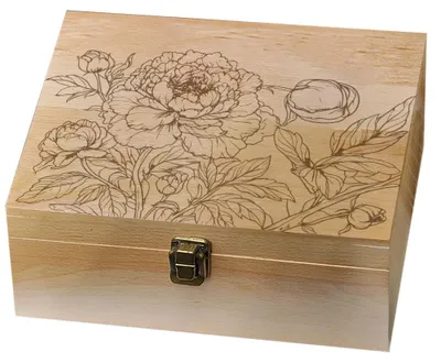 Holz-Erinnerungsbox mit Pfingstrosenmuster, 24,5 x 19,5 x 10,3 cm