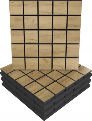 Zdjęcie produktu dla 4 akustyczne panele ścienne z zestawem montażowym | "GRID" 50x50x5cm | pochłanianie i rozpraszanie | kolor: dąb