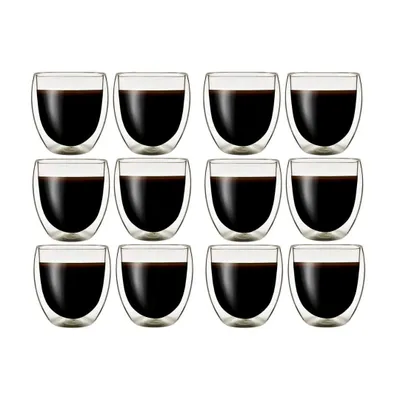 Produktbild von Klasique Doppelwandige Cappuccino Gläser Set 250ml, 12x Thermogläser Schwebeeffekt, doppelwandig, Borosilikatglas, spülmaschinengeeignet, Doppelwandig