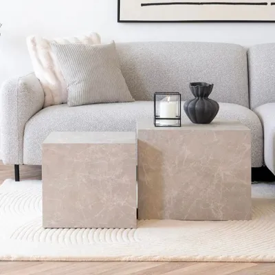 Produktbild von 2er-Set Design Couchtisch POSTATO 50cm Marmor-Look beige creme