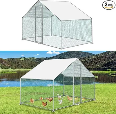 Produktbild von Hühnerstall Freilaufgehege Außengehege XL 3x2x2m mit Schloss,Tiergehege Verzinkter Stahl Hühnerhaus Freigehege Outdoor Geflügelstall, für Hühnerkäfig Kleintiere