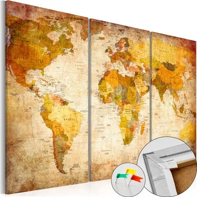 Produktbild von Neuheit! Leinwandbilder Kork Pinnwand 90x60 cm - WELTKARTE LÄNDER REISE k-B-0020-p-a