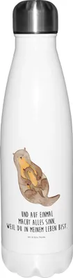 Produktbild von Mr. & Mrs. Panda Trinkflasche Otter Kind - Weiß - Geschenk, Geburt, Familie, Getränkeflasche, Fischotter, Mama, Baby, Thermo-Trinkflasche, trinkflaschen, Thermosflasche