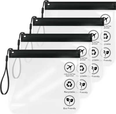 Produktbild von 1L Flugzeug Beutel Flüssigkeiten,20x20cm Kulturbeutel Transparen Reise Kosmetiktasche,Transparent Kulturtasche,Auslaufsichere Reisekulturbeutel,Flughafensicherheit Zugelassene Flüssigkeitsbeutel #11 6pc Schwarz 4PC