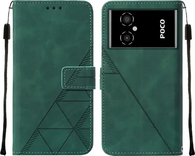 Produktbild von Xiaomi Poco M4 5G Hülle, Schlank Prägung Flip Leder Kartenfächer Schutzhülle mit Ständer für Xiaomi Poco M4 5G / Poco M5 5G Grün