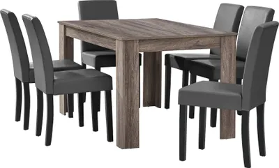 Produktbild von [en.casa] Esstisch Eiche antik mit 6 Stühlen dunkelgrau Kunstleder gepolstert 140x90 Essgruppe Esszimmer