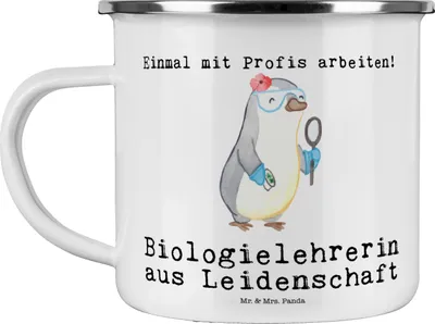 Produktbild von Mr. & Mrs. Panda Teetasse Biologielehrerin Leidenschaft - Weiß - Geschenk, Biologie, Grundschule, Teebecher, Emaille Tasse, Lustig, Pott, becher, Haferl, Witzig, Spruch