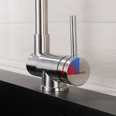 Produktbild von Hochdruck Vorfenster Küchenarmatur Umklappbar Spültischarmatur, Einhebelmischer 360° Drehbar aus Edelstahl Wasserhahn Küche, Gebürstet