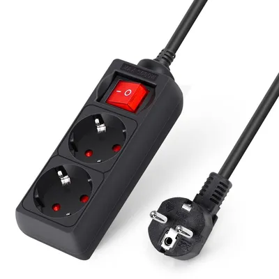 Zdjęcie produktu dla Przedłużacz z wyłącznikiem - 2 gniazda - 3 m kabel - Czarny - Z zabezpieczeniem dla dzieci