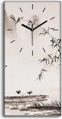 Produktbild von Küchenuhr Bürouhr Leinwand Uhr 30x60 Bild Chinesische Landschafts Tusche - schwarze Hände