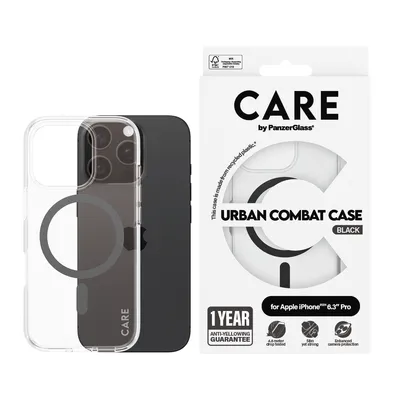 Obrázek produktu pro PanzerGlass CARE™ by ® Urban Combat Case Transparent w. Black MagSafe iPhone 16 Pro, Obal, Apple, Apple - iPhone 16 Pro, Černá