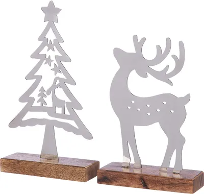 Immagine prodotto di Gilde Standrelief, Tannenbaum, "Reno", Stahl, silberfarben, VE 4, 2 Stück wie abgebildet, L. 5 cm, B. 15 cm, H. 28 cm 55616