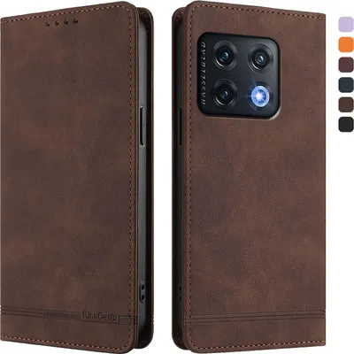 Obrázek produktu pro Pouzdro pro OnePlus 10 Pro, retroPolyuretankožené flip pouzdro s stojánkem a přihrádkami na karty Hnědý