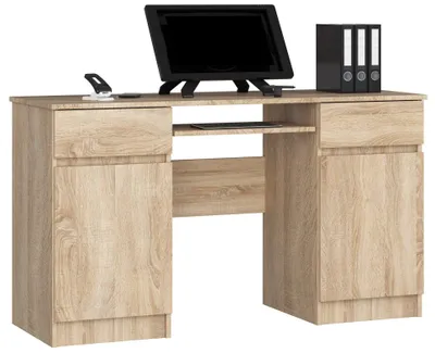 Obrázok produktu pre Písací stôl 135 cm s 2 dverami, 2 zásuvkami, počítačovým stolíkom, výsuvom na klávesnicu a 5 priehradkami