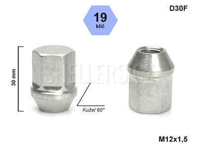 Obrázok produktu pre Kuželová matica M12x1,5, kľúč 19, HAD1/S, D30F, výška 30 mm
