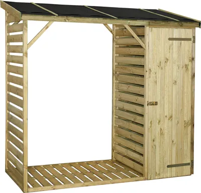 Produktbild von Kaminholzunterstand mit Schrank - Abmessungen: 220 x 100 x 215 cm (L x B x H)