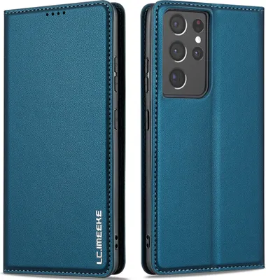 Obrázek produktu pro Magnetické flipové kožené pouzdro pro Samsung Galaxy S21 Ultra 5G, s přihrádkou na karty a funkcí stojánku Modrá