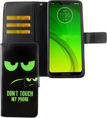 Produktbild von Motorola Moto G7 Tasche Handy Hülle Schutz-Cover Flip-Case mit Kartenfach Don't touch my phone