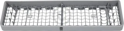 A gray plastic dishwasher basket insert, viewed from above.