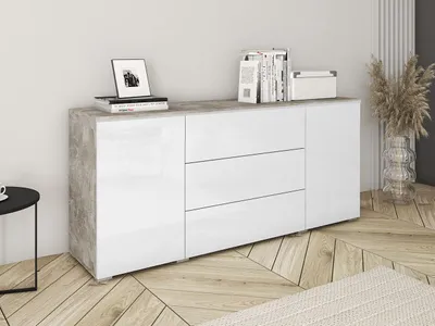 Obrázok produktu pre Kombinovaná komoda AKASURI - betón / lesklá biela