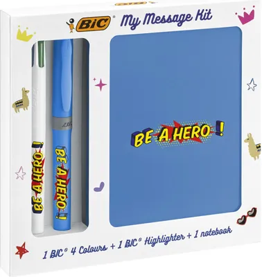 Image de BIC My Message Kit Be a Hero, 3 pièces, Bleu, Blanc, 166 mm, 24 mm, 156 mm