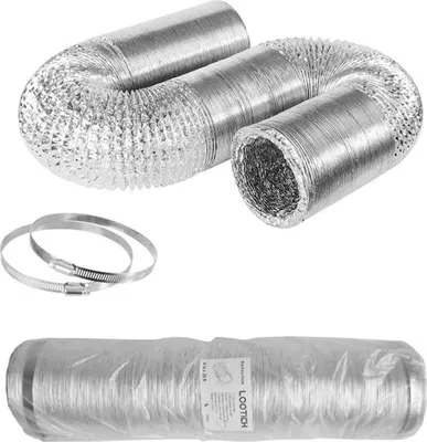 Image de LOOTICH Tuyau flexible en aluminium Ř102mm Longueur 8m Tuyau d'évacuation flexible en aluminium Tuyau flexible pour la ventilation HVAC avec 2 colliers de serrage en acier inoxydable