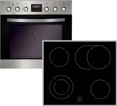 A product shot of a built-in oven and a separate stovetop.