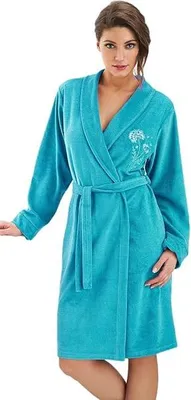 Produktbild von DOROTA kuscheliger und moderner Damen Baumwoll-Bademantel mit Taschen & Bindeband, türkis-Stickerei, Gr. 3XL