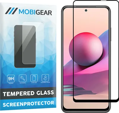 Produktbild von Mobigear Premium  Xiaomi Redmi Note 10S Panzerglas Gehärtetes Glas Displayschutz - Hüllenfreundlich - Schwarz
