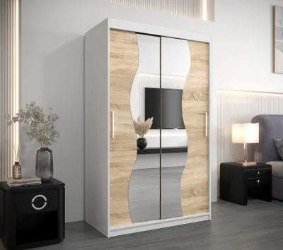 Produktbild von Kleiderschrank mit Spiegeln JUDITA – Breite 120 cm, weiß/Sonoma-Eiche