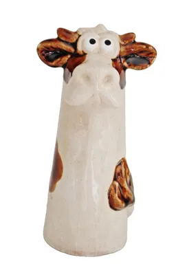 Produktbild von Gartenstecker Zaunhocker Kuh Rind Zaunsitzer Keramik Garten Deko Skulptur Figur