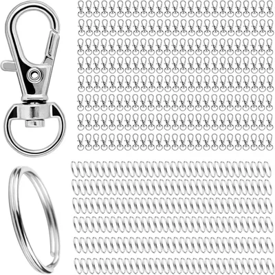 Produktbild von Schlüsselringe Karabinerhaken Edelstahl 400 Stück Silber mit Drehgelenk für Basteln & Schmuck
