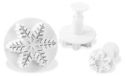 Produktbild von Dr. Oetker Dekorausstecher 3er "Schneeflocke", Ausstechformen für die Weihnachtszeit, Ausstecher für Marzipan und Fondant - spülmaschinengeeignet (Farbe: Weiß), Menge: 1 x 3er Set